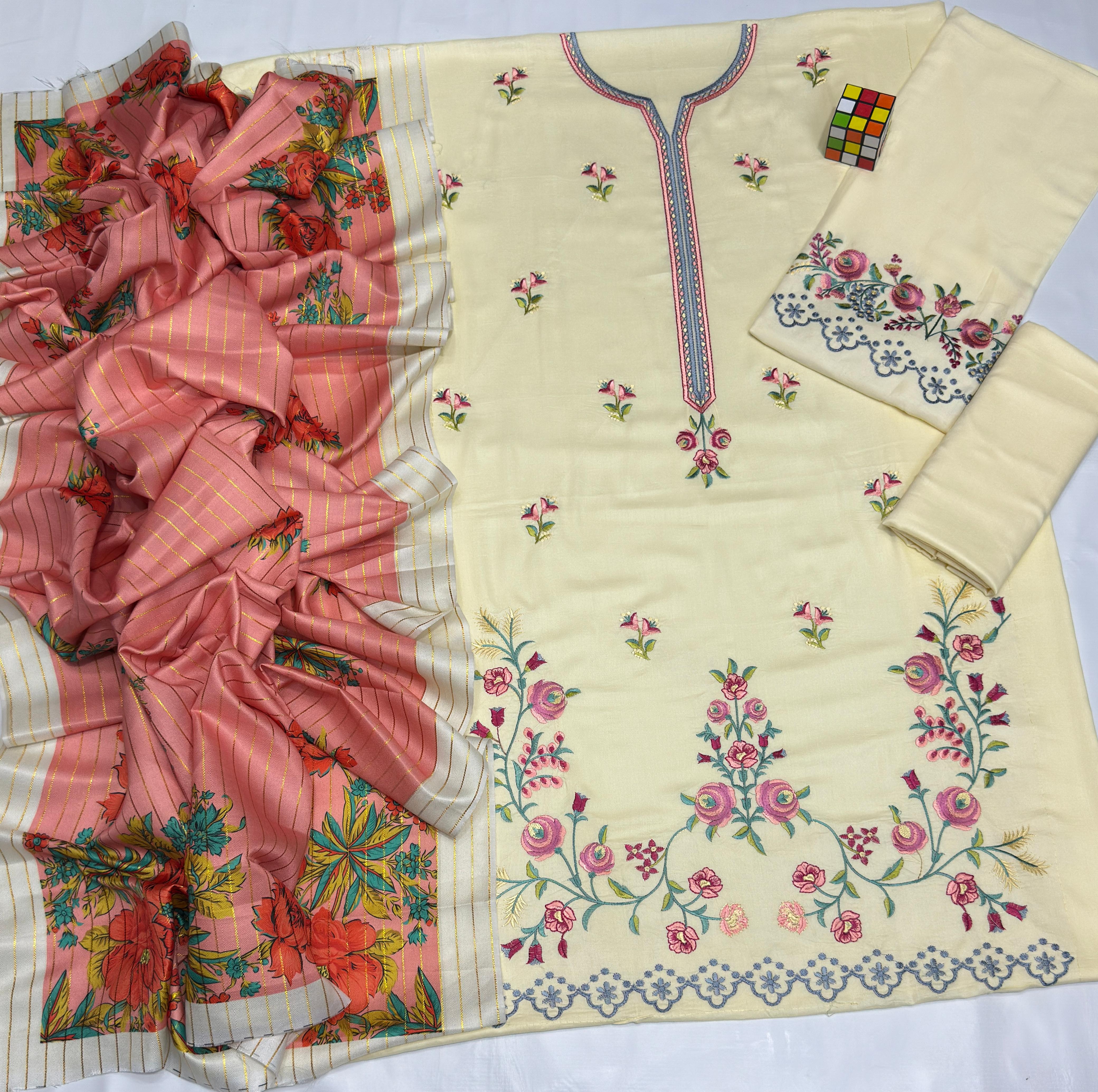 Linen Unstitched 3 piece dress