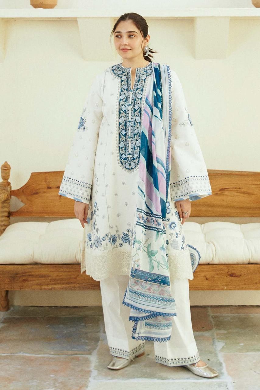 Linen unstitched 3 piece  dress