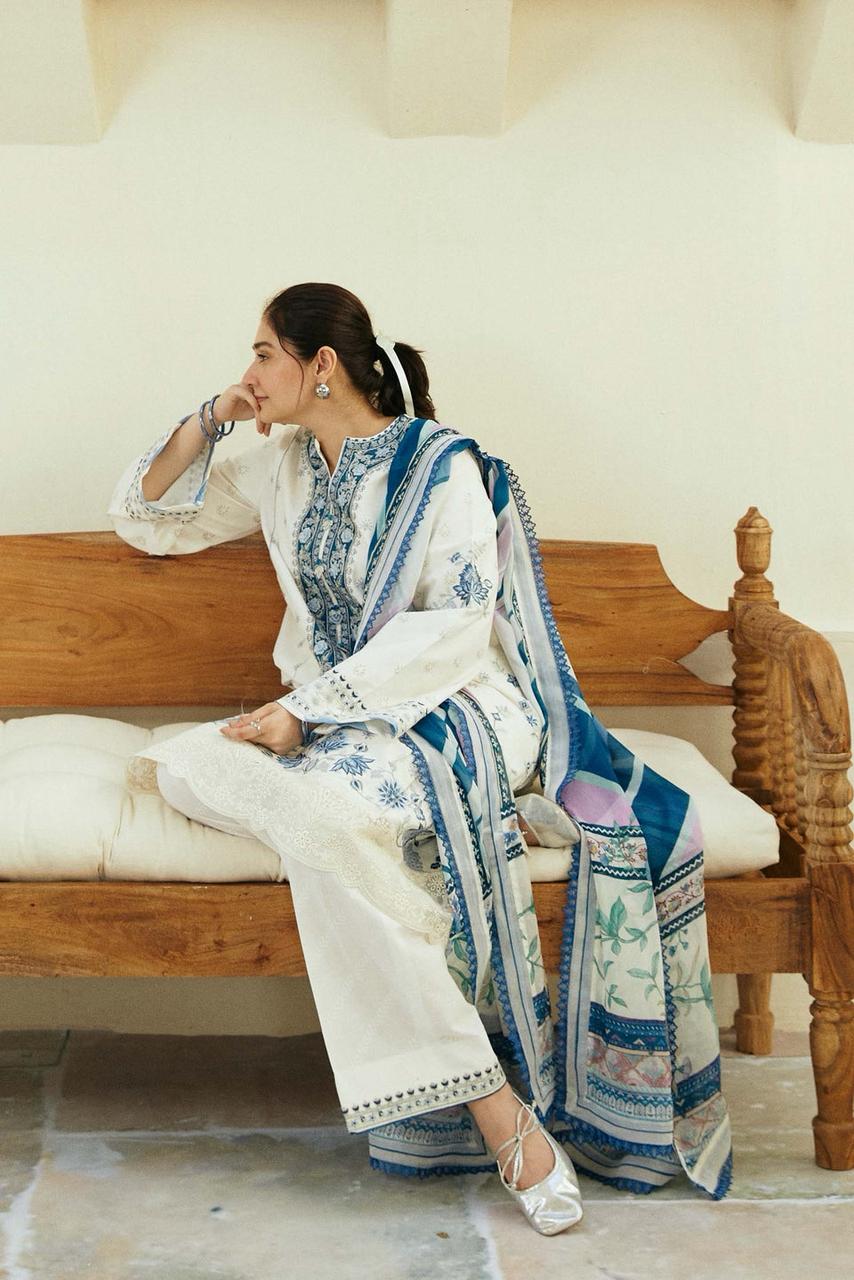 Linen unstitched 3 piece  dress