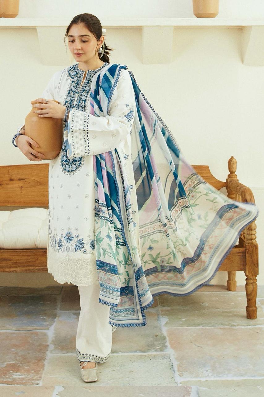 Linen unstitched 3 piece  dress