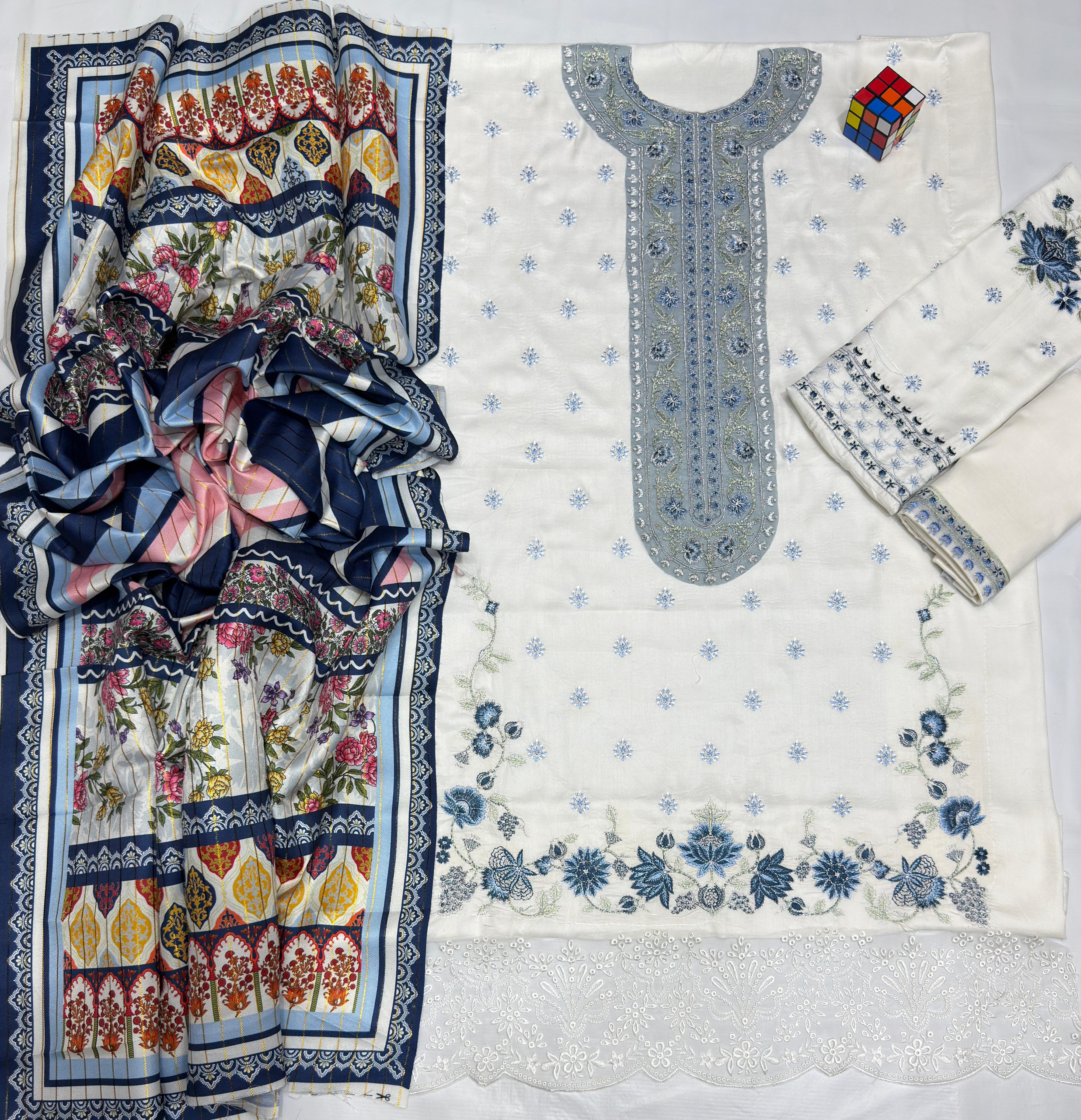 Linen unstitched 3 piece  dress