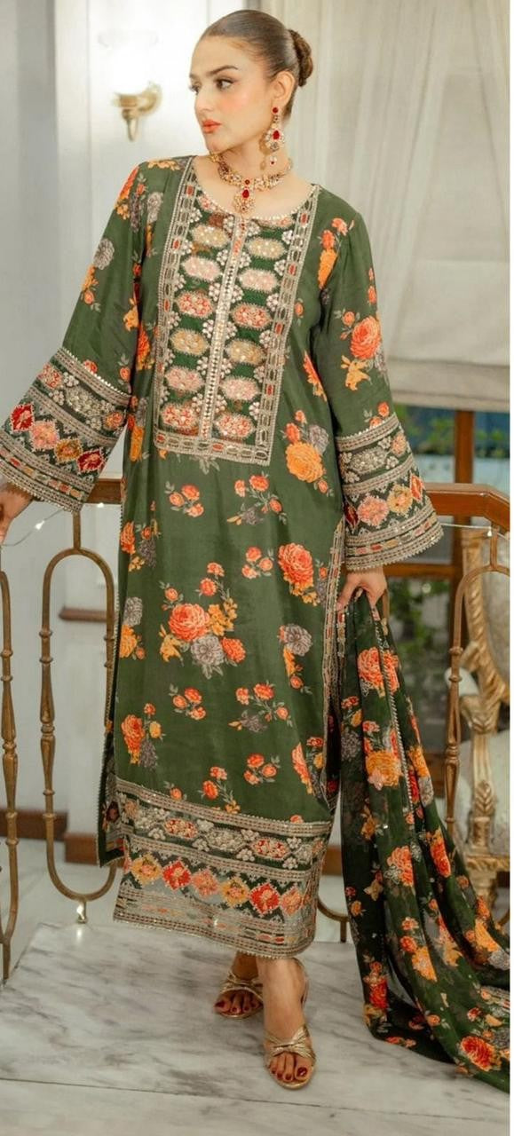 Khaddar unstitched 3 piece dress
