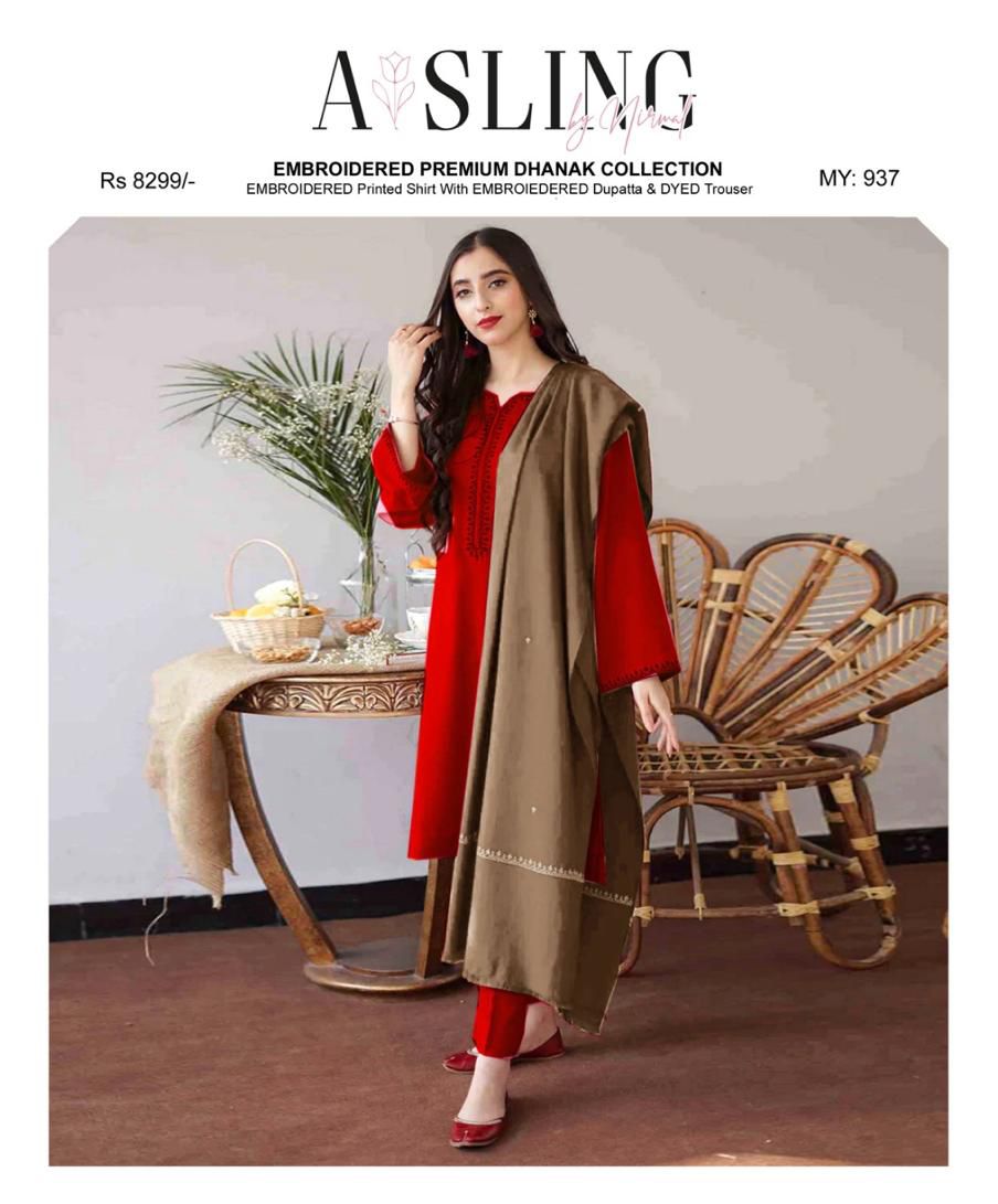 Dhanak unstitched 3 piece dress